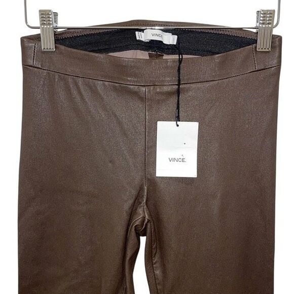 Vince Womens Lamb Leather Slim Ankle Zip Low Rise Legging Pants Brown XS NWT $99 - Picture 4 of 14